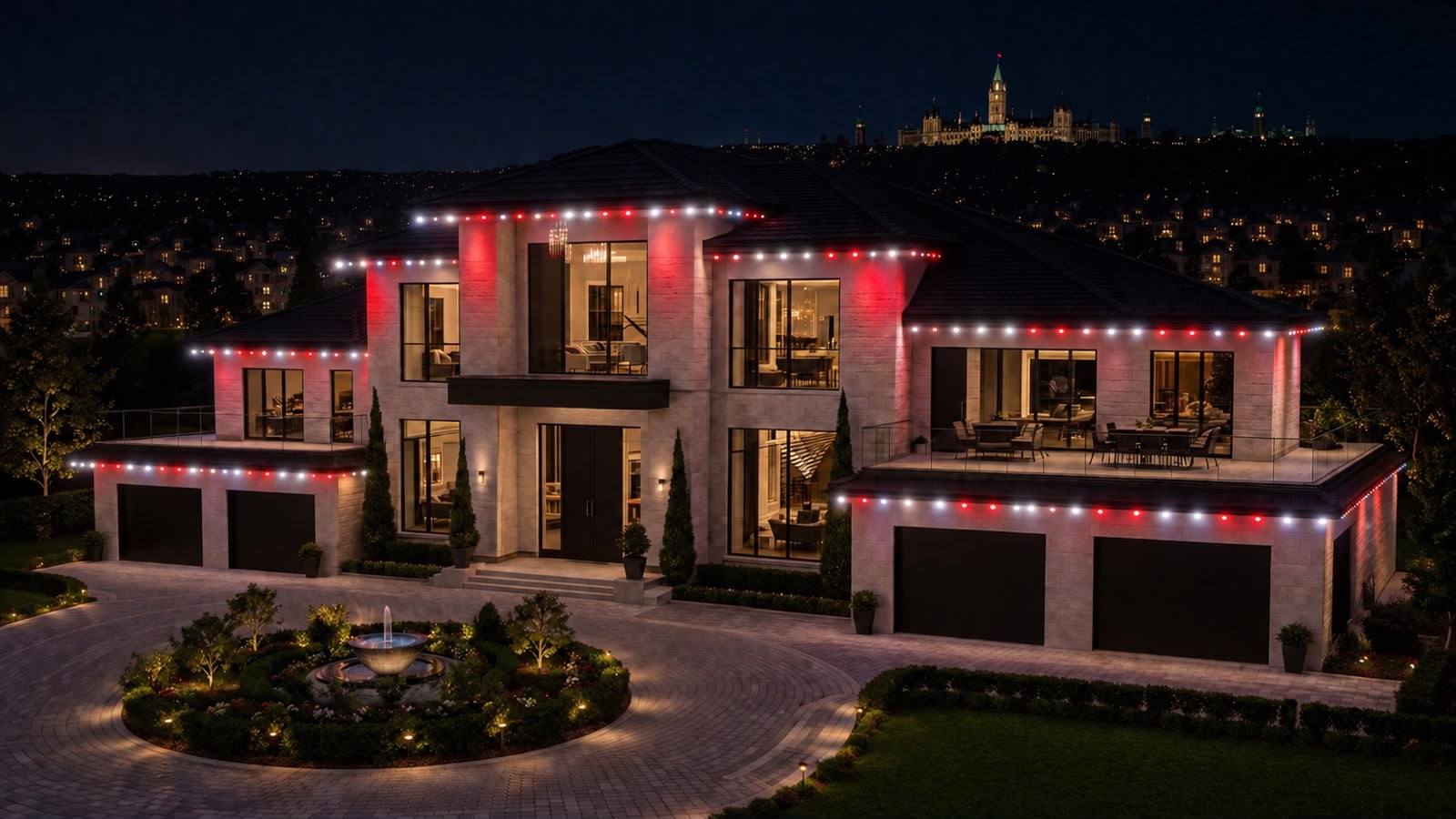Home with Lumiform lighting installed at night