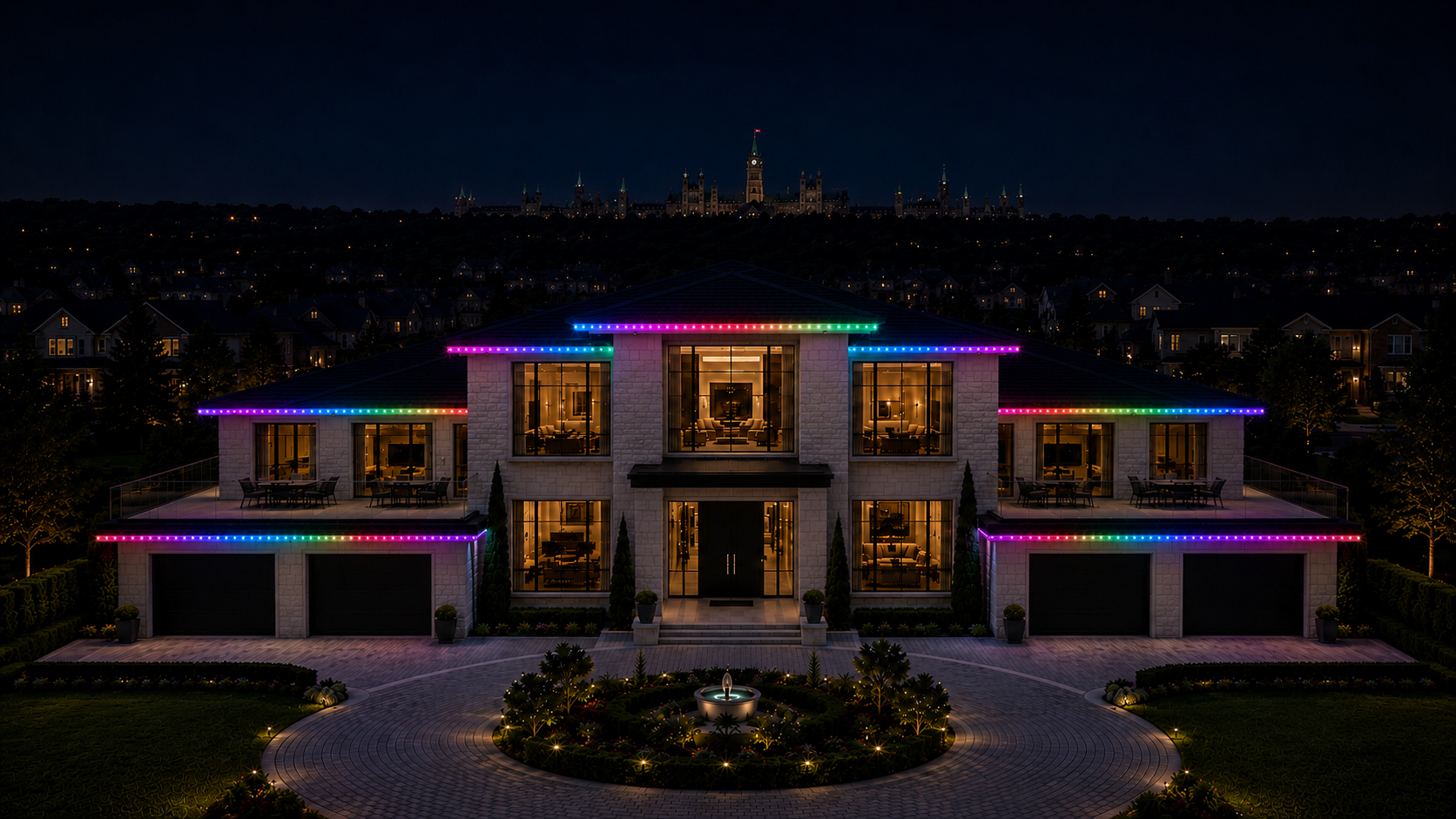Home exterior at dusk